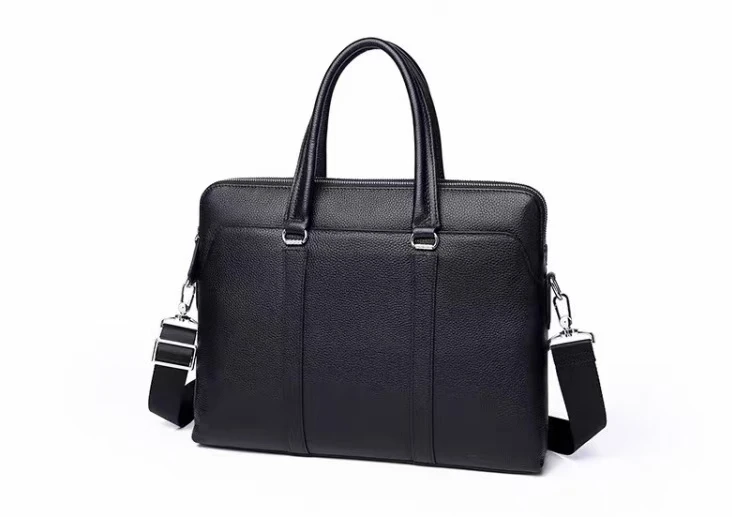 Double Zipper Leather Briefcase Business Luxury Handbag Multi-compartment Large Capacity Cross-body Bag Practical Office Bag