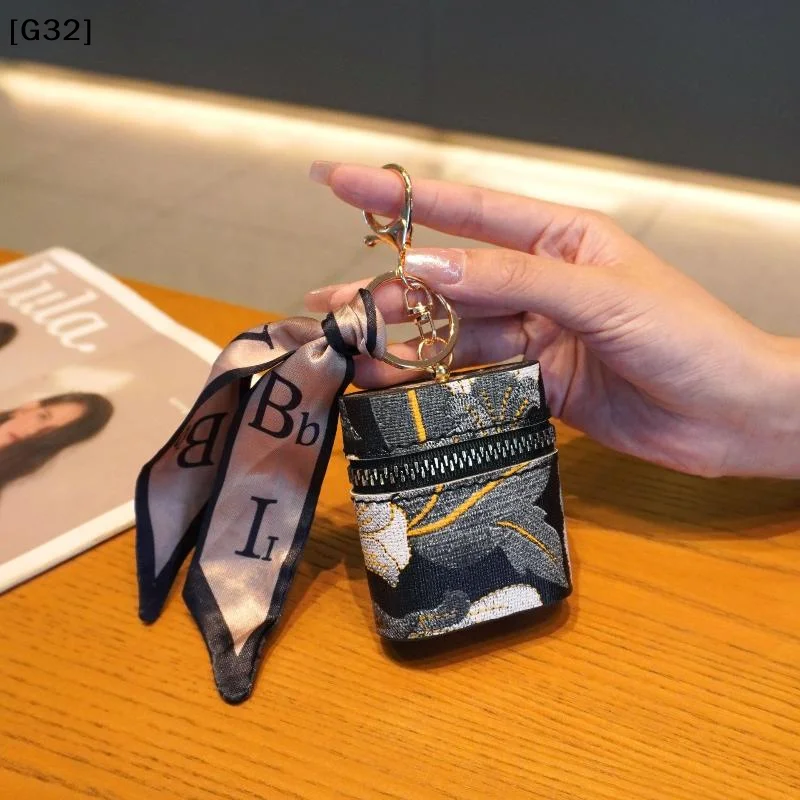 Vintage Bucket With Scarf Coin Purse Embroidery Lipstick Storage Bag Earphone Bag Small Bag Pendant Fashion Accessories【G32】