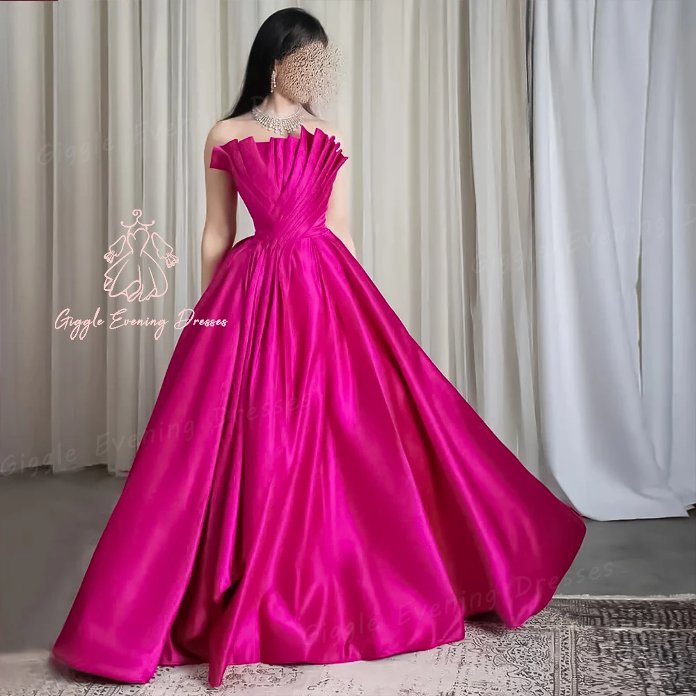 Giggle Satin Strapless Evening dresses فساتين سهرة, Luxury 2024, A-line and Pleat, Royal Floor Length elegant party gown women