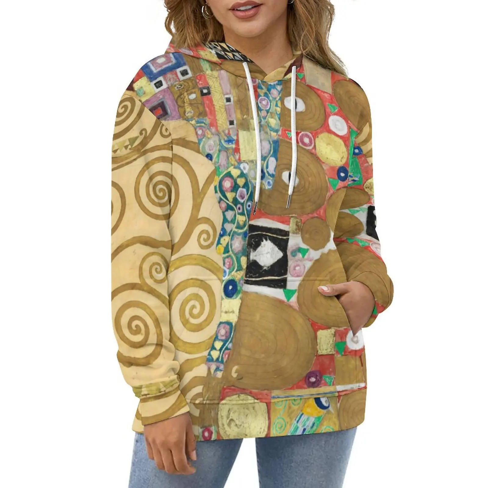 

Gustav Klimt Hoodies Long Sleeve Stoclet Frieze Print Pretty Casual Hoodie Spring Hip Hop Oversized Graphic Loose Sweatshirts