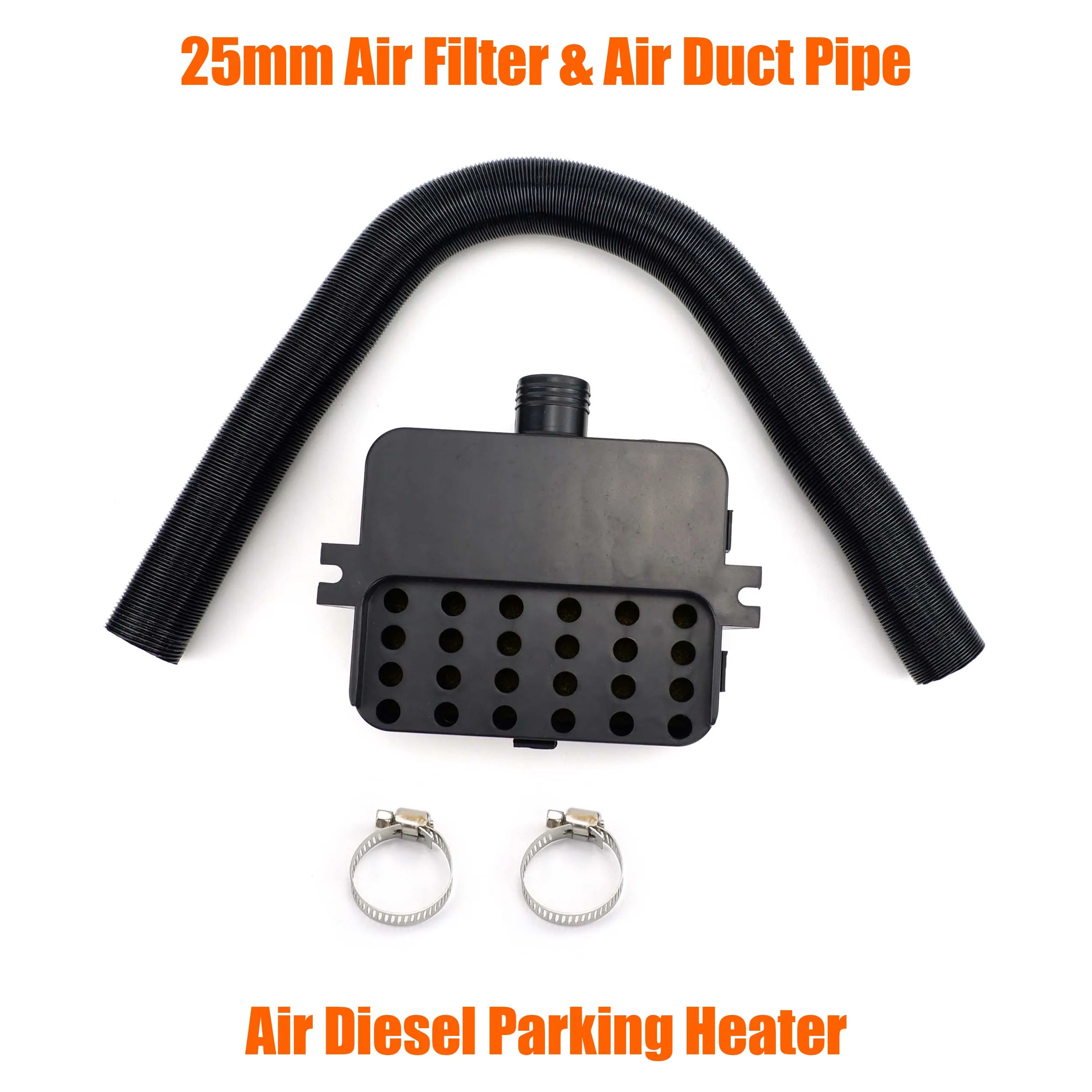 25mm Air Diesel Heater Intake Filter Silencer + Intake Duct Pipe Stretch Length 60cm + 2x Clips For Car Truck VAN E