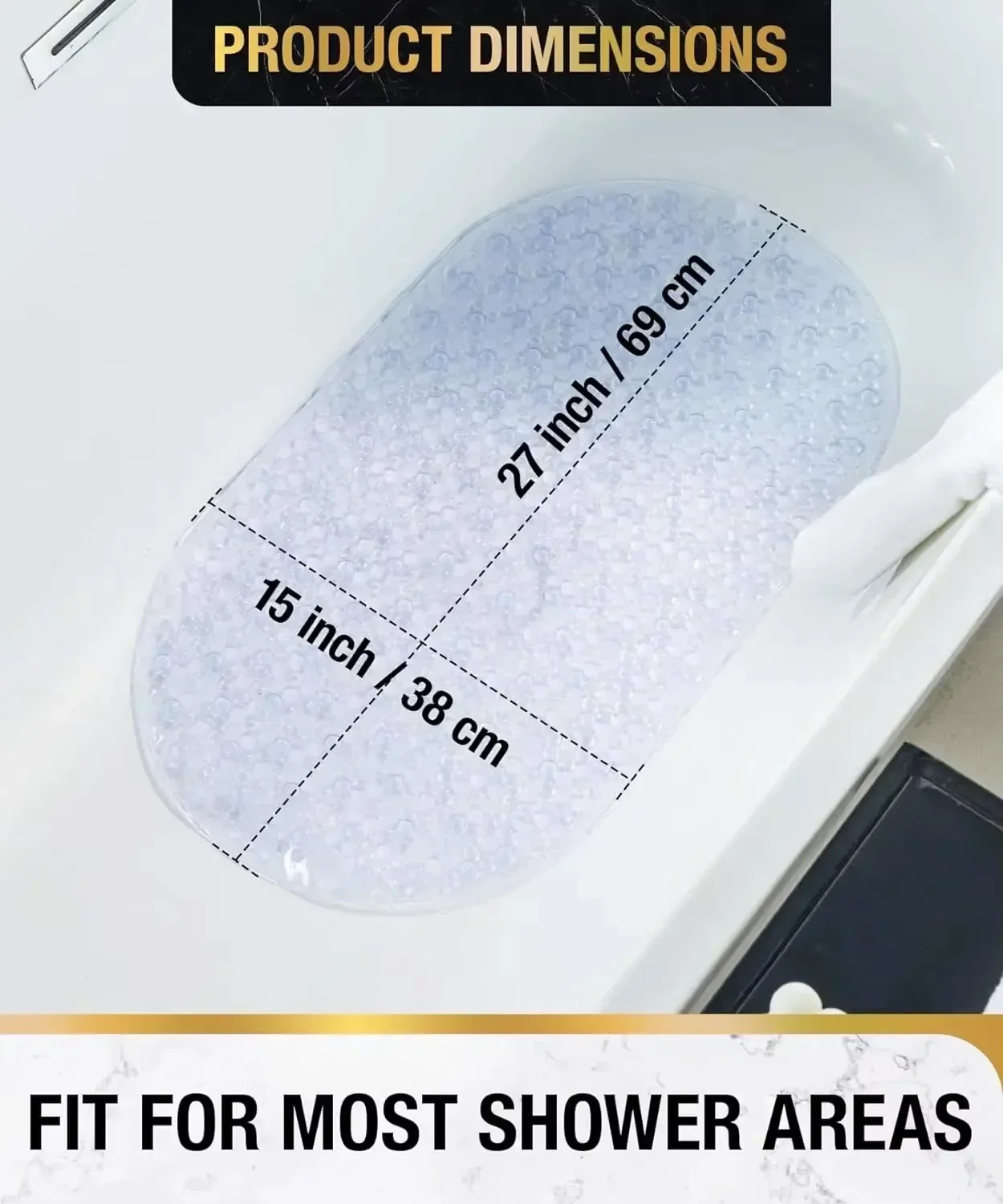 Non Slip Shower Mat 69x38cm Oval Bubble Bathtub Mat for Bathroom, Machine Washable with Suction Cups