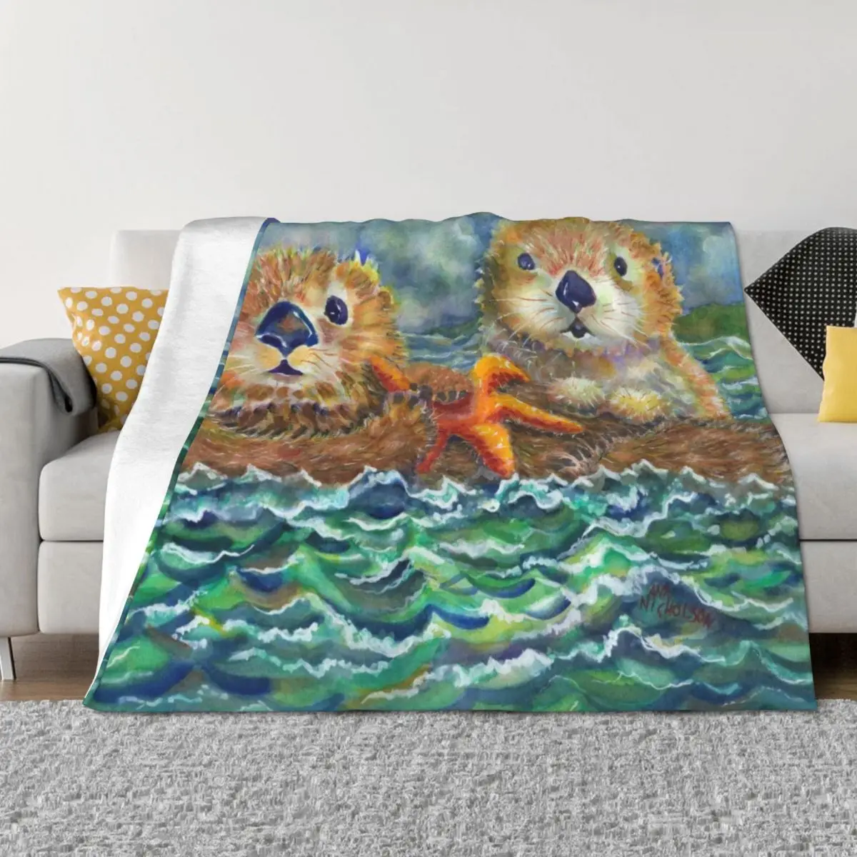 

Sea Otters Throw Blanket for sofa Loose Blankets For Bed Luxury Thicken Blankets