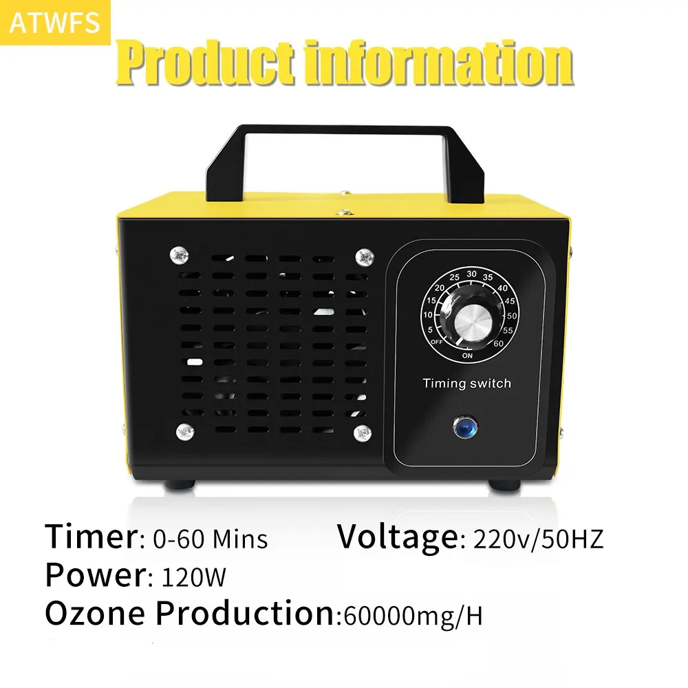 ATWFS 220V 60G Ozone Generator Purifier Cleaning Formaldehy Air Cleaner Ozono Disinfection Sterilization