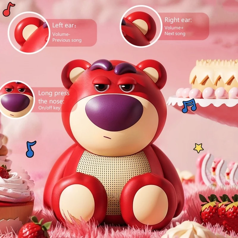 

Disney клубничный медведь, беспроводной Bluetooth аудио, домашний декор для рабочего стола, милый креативный портативный динамик, подарки на день рождения, игрушки