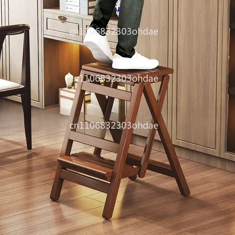 

Многофункциональная складная лестница-стул из бамбука, 2 ступени, подставка для растений, кухонная подставка для головных уборов, компактная мебель