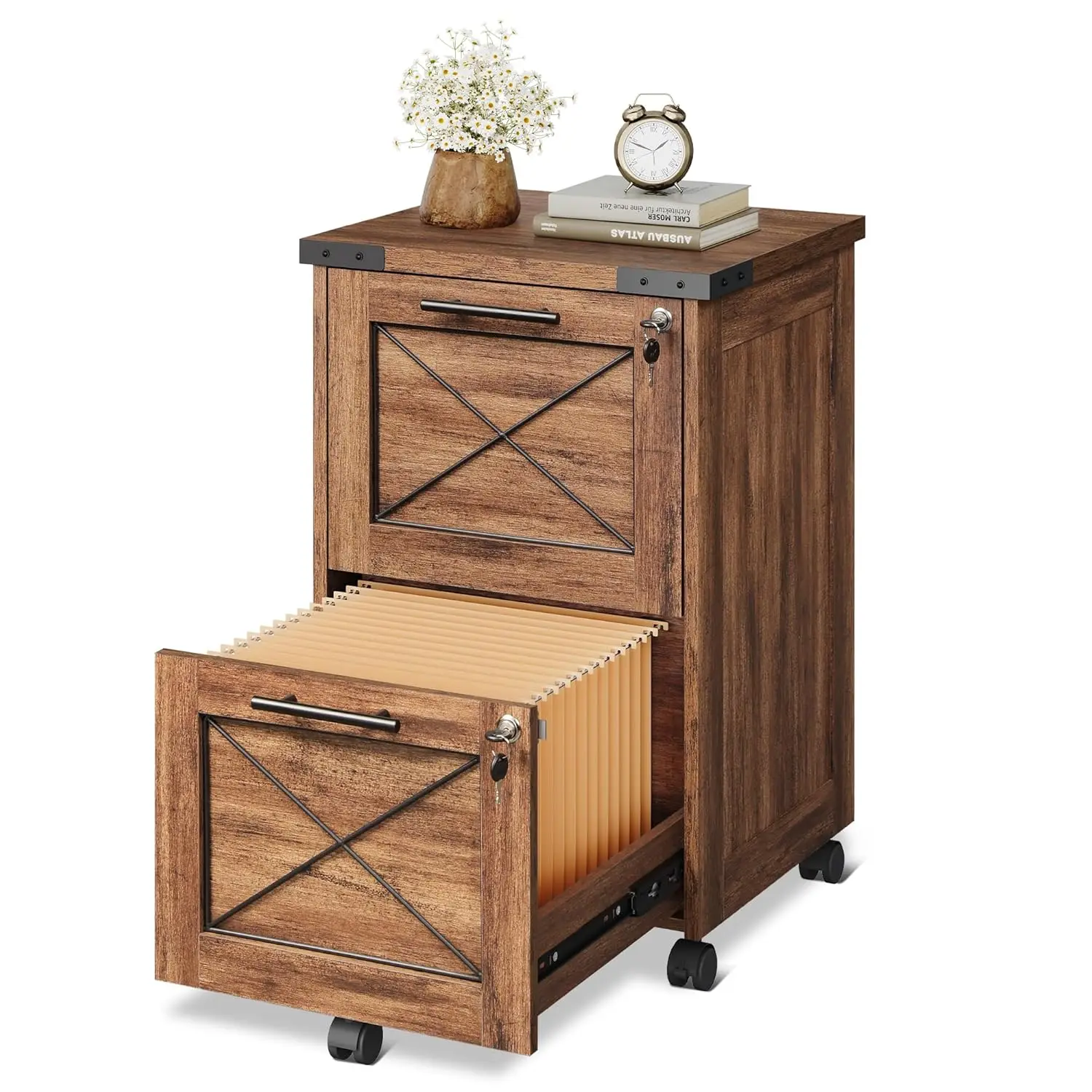 

2 Drawer File Cabinet with Hanging Files, Mobile Rolling Storage Cabinet for Home Office, Under Desk Filing Cabinet, Customized