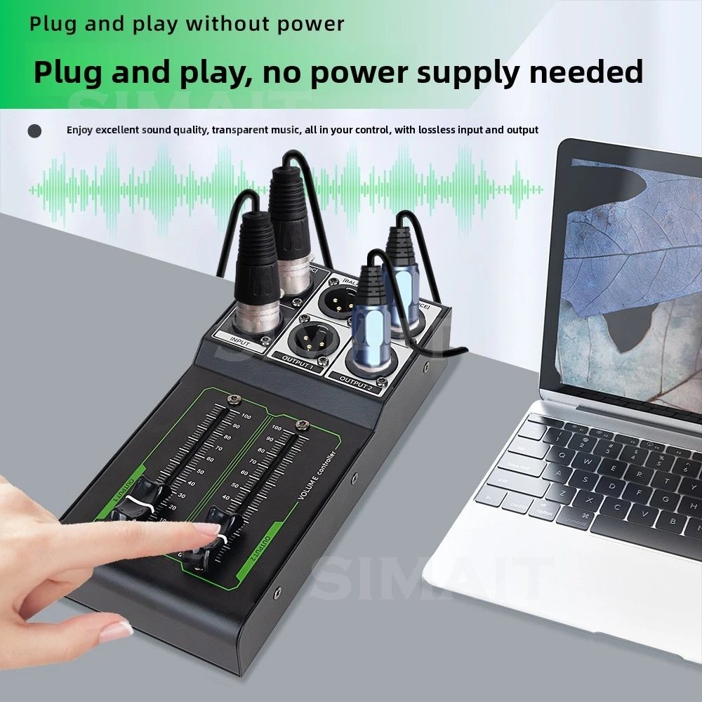 XLR Passive Fader Volume Controller | 1-In 2-Out Audio Mixer | Independent Mic Volume, Noiseless for Studio/PA