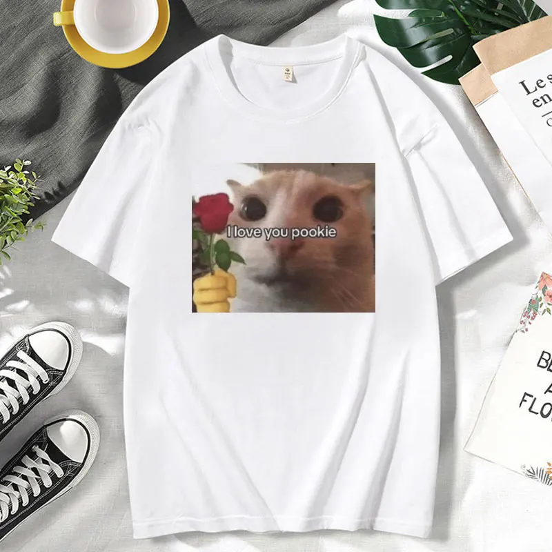 I Love You Pookie Cute Cat Printed T-shirt Men Women Funny Popular Casual Fashion T Shirts Summer Short Sleeve Unisex Tshirts