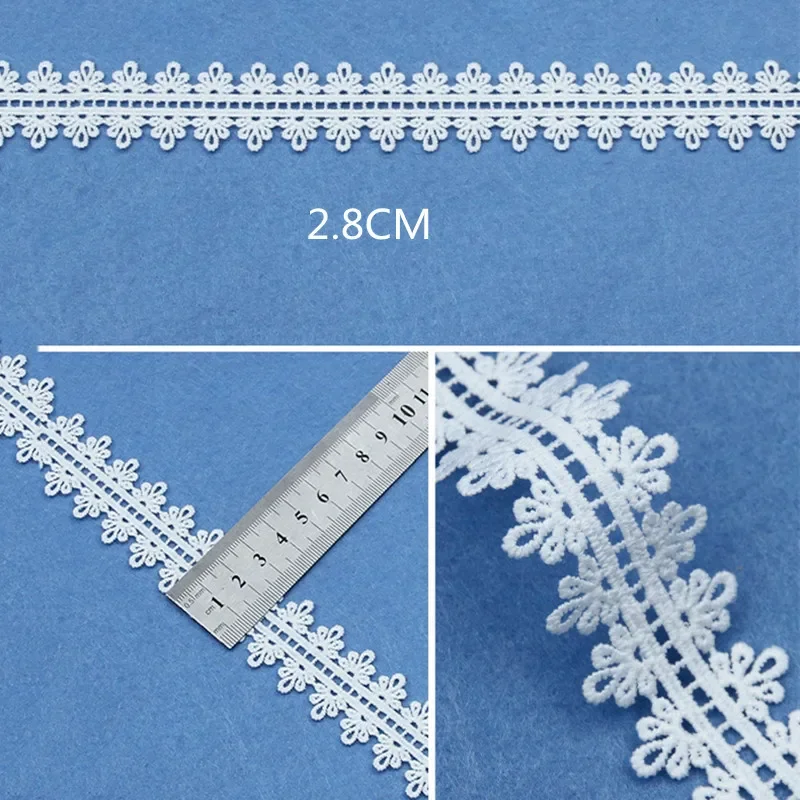 Garniture de dentelle de broderie de tissu de polyester, rubans blancs de dentelle, couture de bricolage, accessoires faits à la main, décoration de vêtements, 5 mètres