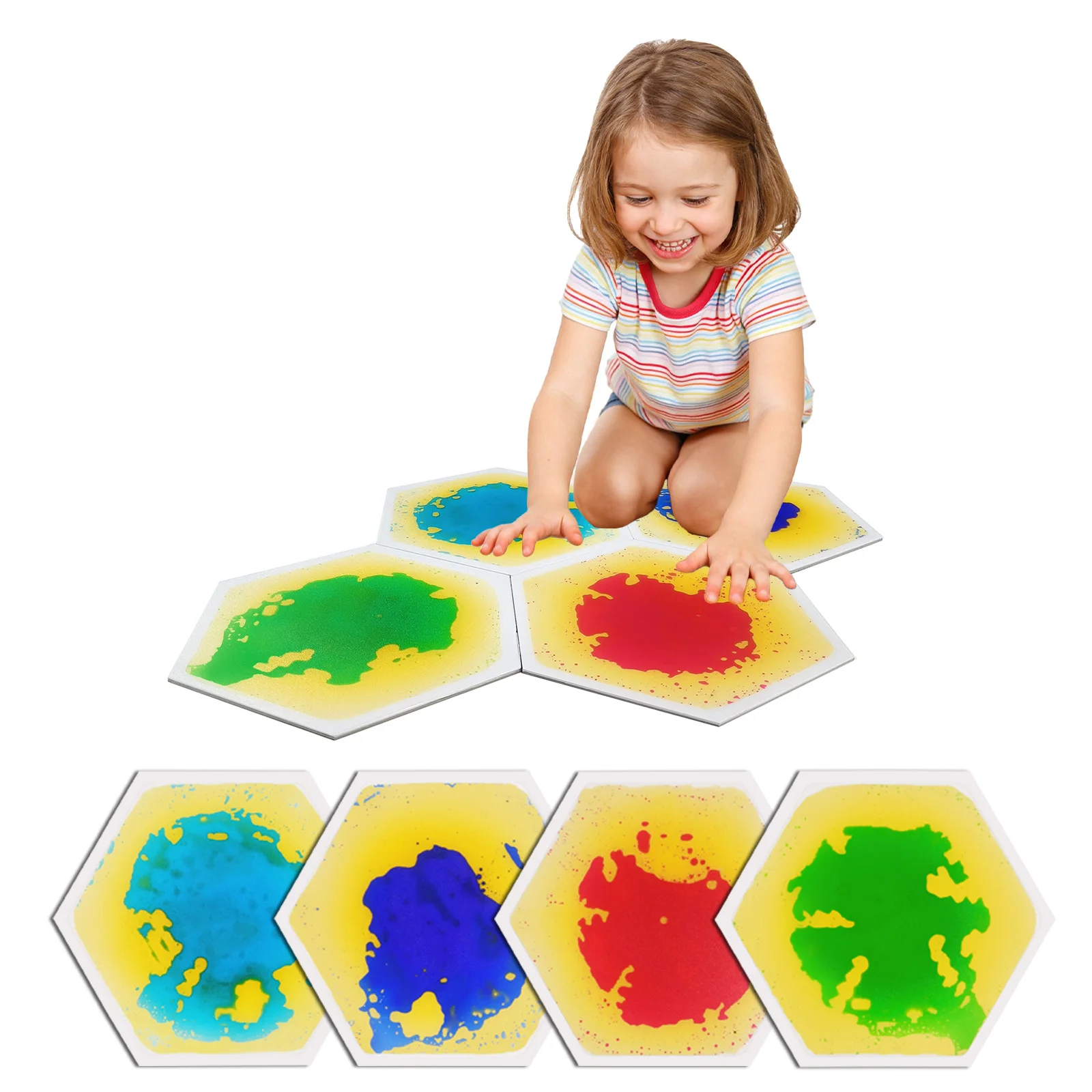 

Hexagon Bright Color Liquid Sensory Tile Amusement Park Interactive Floor Mat