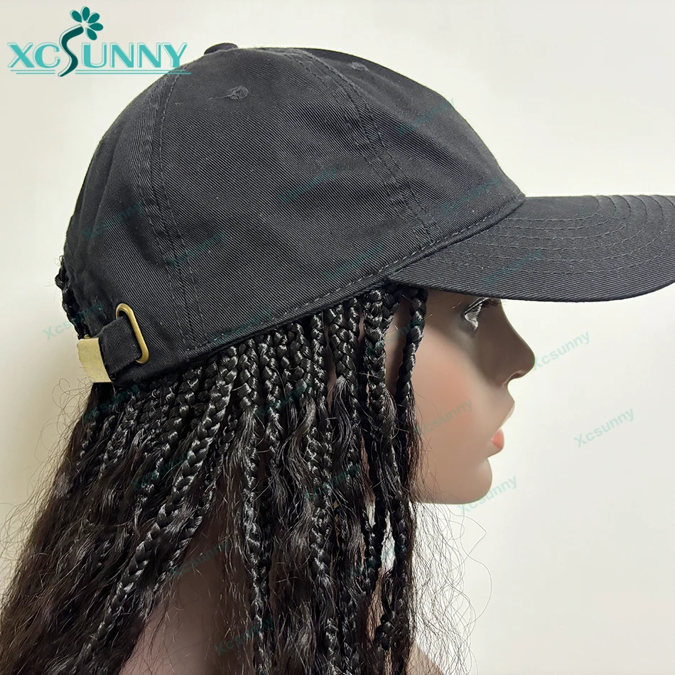 z kręconymi włosami Boho Box Braids Baseball Cap Hat Wig Bohemian with Human Hair Curly Ends Braided Hair Extensions Cap Wig Braid