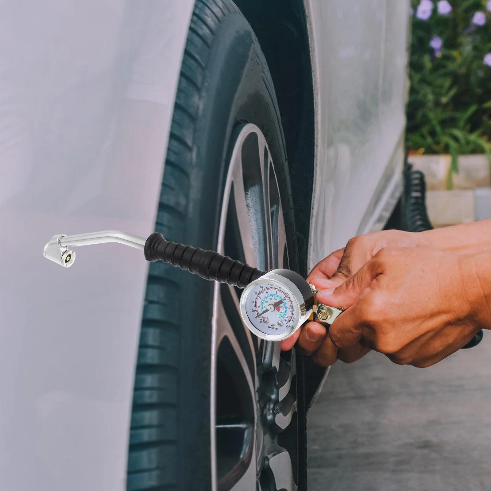 

Heavy Duty Inflator Nozzle With Gauge Extended Air Air Pressure Gauges Pressure Gauge For Trucks Quick Inflation