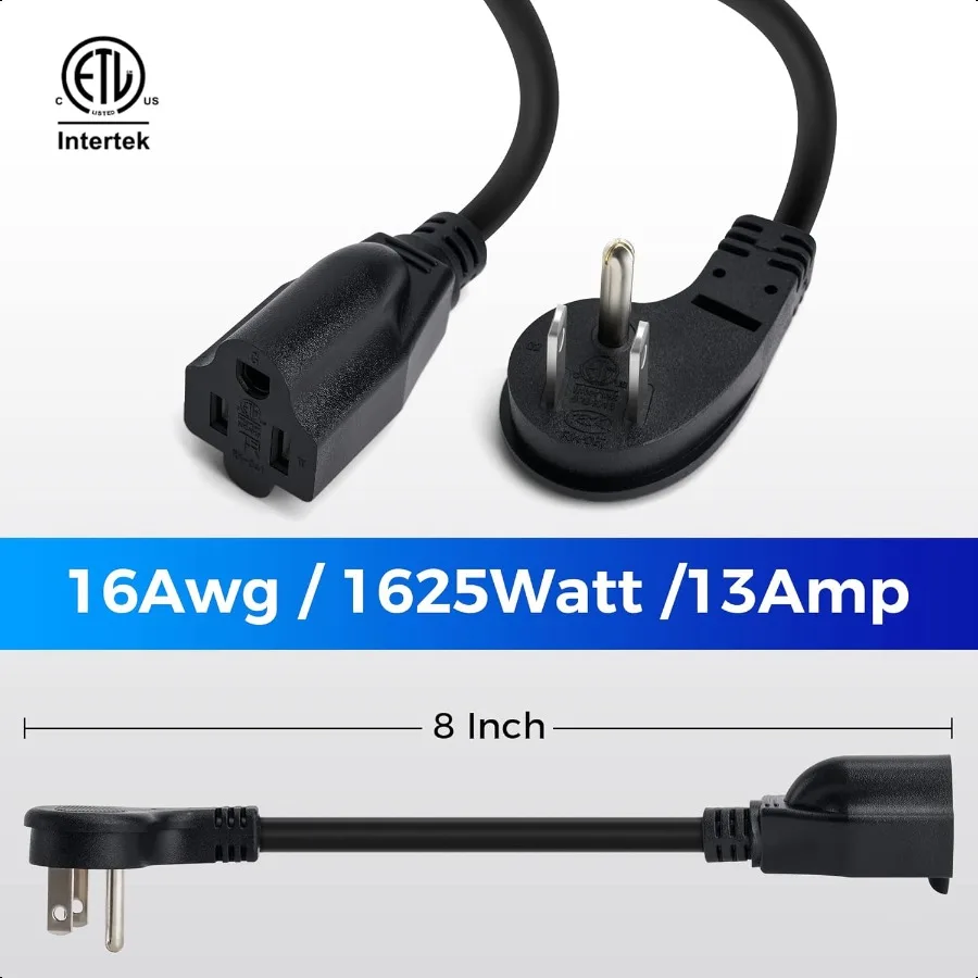 8 بوصة قصيرة سلك تمديد الطاقة 5Pack45Degree الانظار المكونات المسطحة 3 الشق ذكر إلى أنثى الثقيلة التأريض تمديد الطاقة #2