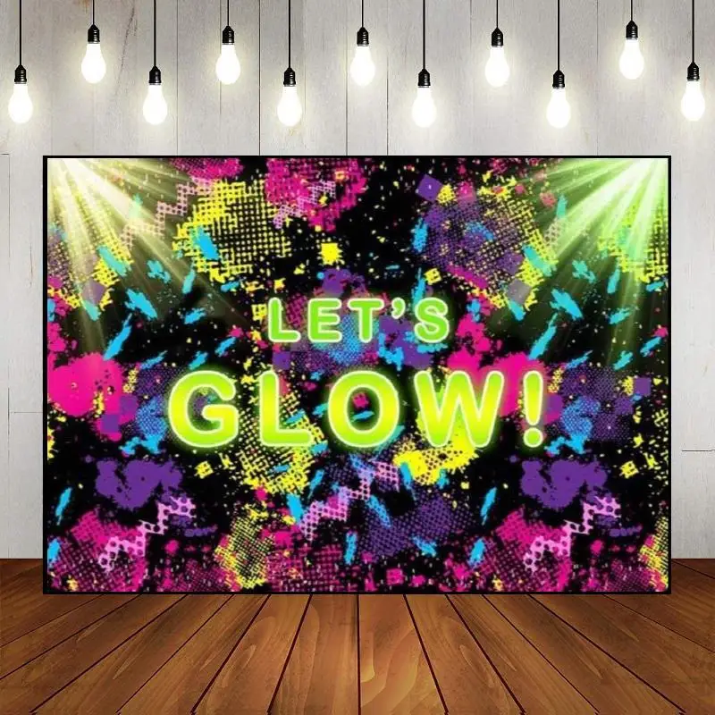 Custom Splat Party Backdrop Photography Light Photo Decoration Disco Happy Birthday Banner Graffiti Neno Glow Theme Baby Shower