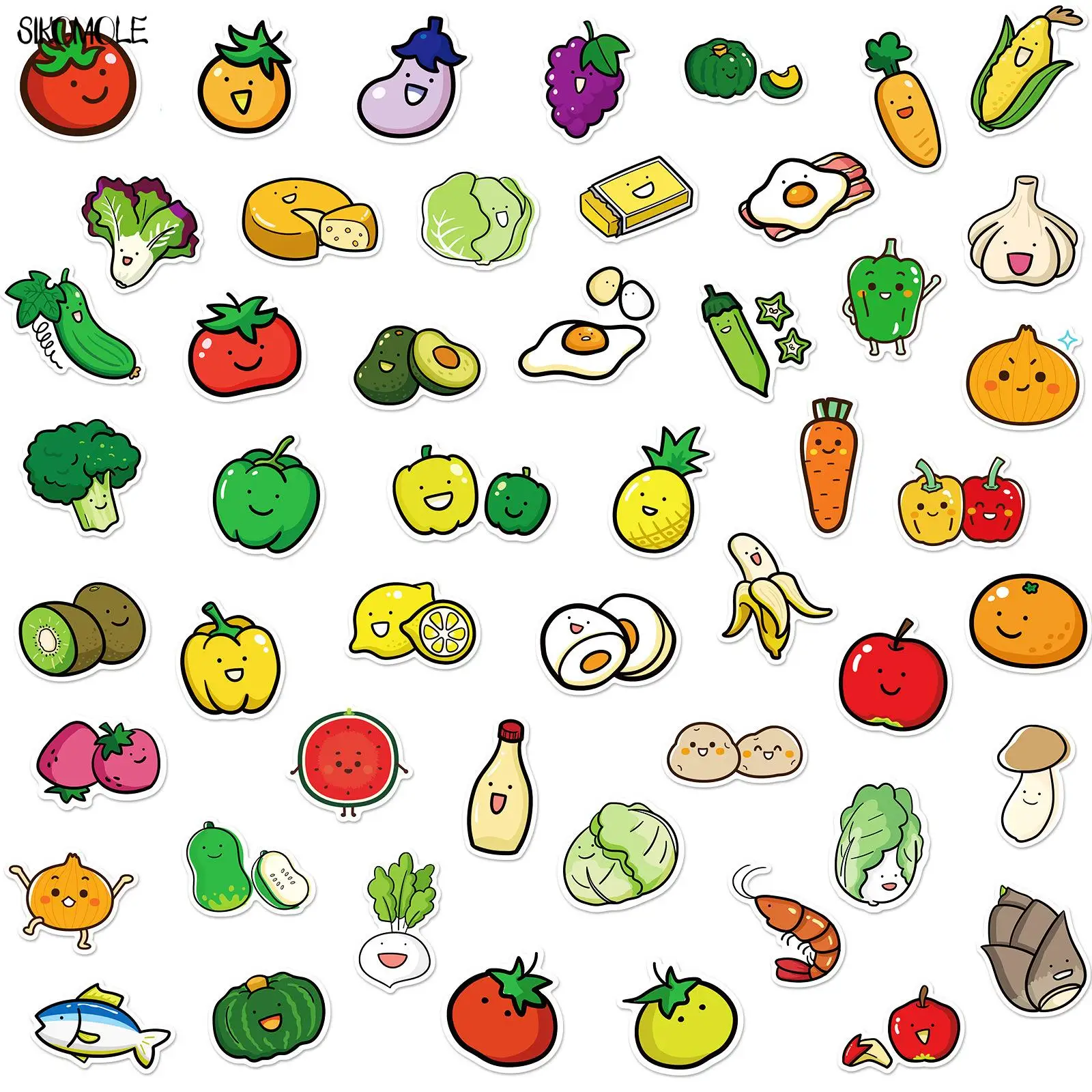 10/30/50PCS Fruit And Vegetable Stickers For Infants Aged 0-3 Years Old DIY Toy Car Skateboard Laptop Decals Graffiti Sticker F5