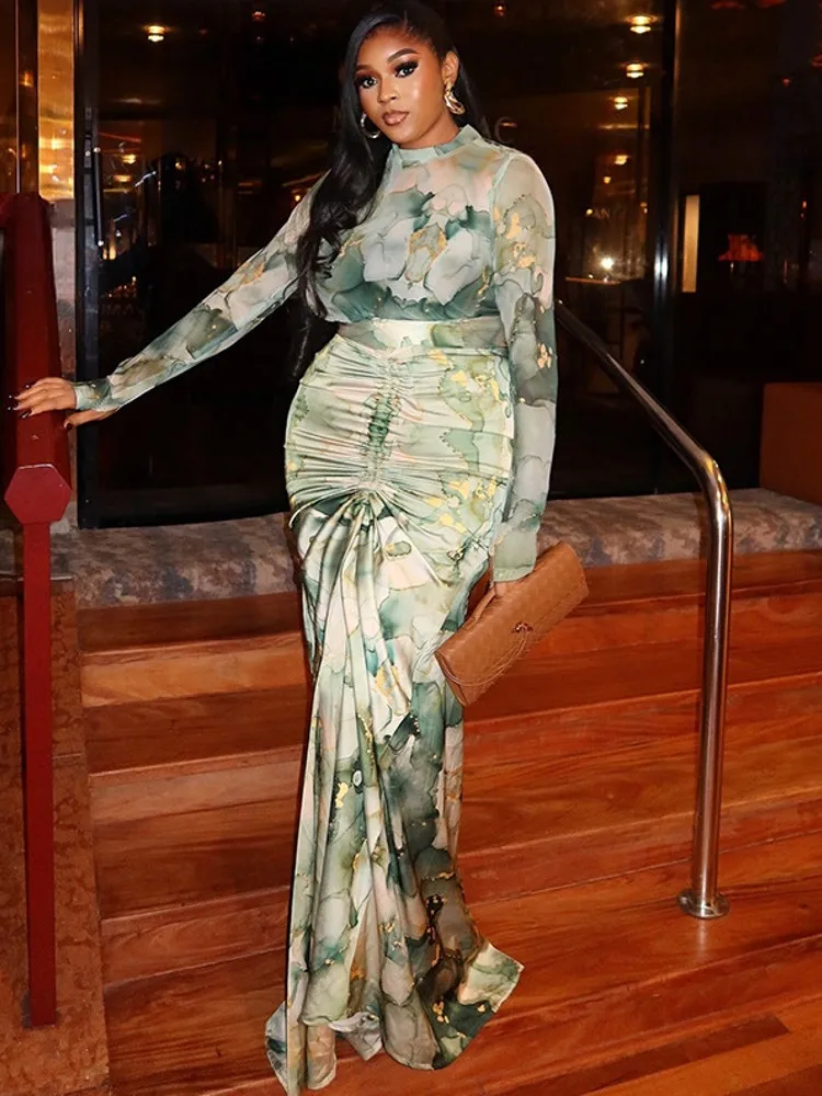 Ensemble 2 pièces hauts et jupe à manches longues, robe Maxi longue élégante, vêtements pour femmes, décontracté, fête, travail, robes de soirée à la mode