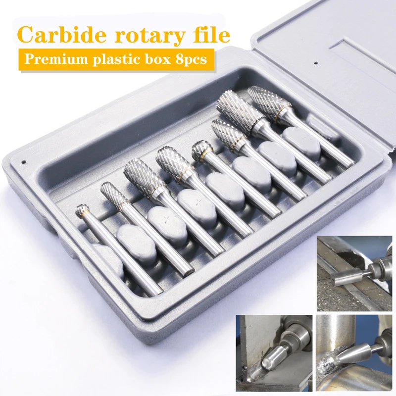 

8Pcs, 6mm Shank Dia, Tungsten Steel Grinding Head, Carbide Rotary File Set, Double Groove, Metal, Wood Carving, Polishing, Alloy