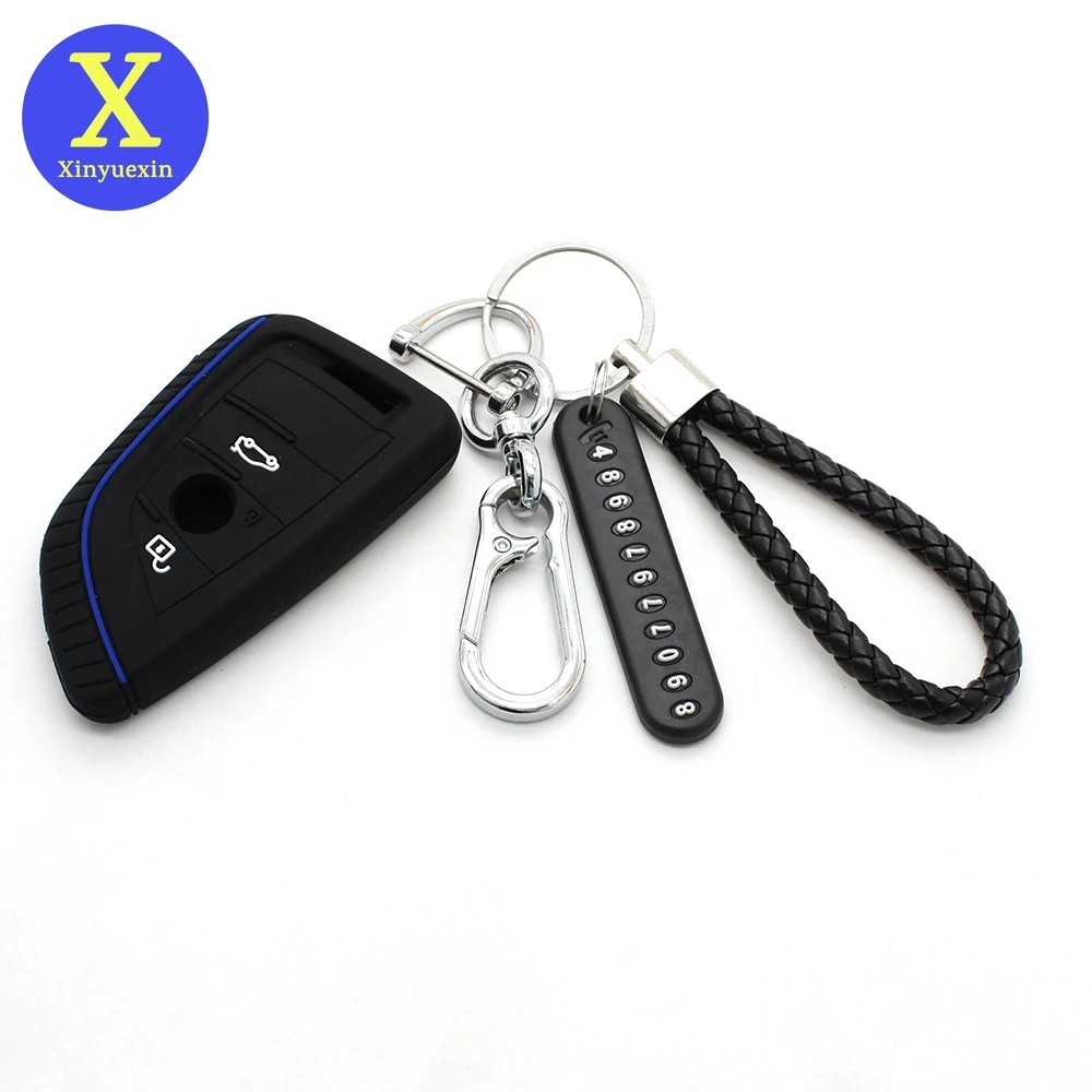 

Xinyuexin Silicone Key Cover for BMW F10 F15 F16 F20 F30 F48 G30 Z4 M5 X1 X2 X3 X4 X5 X6 X7 Series 1 3 5 2 7 6 with Key Chain