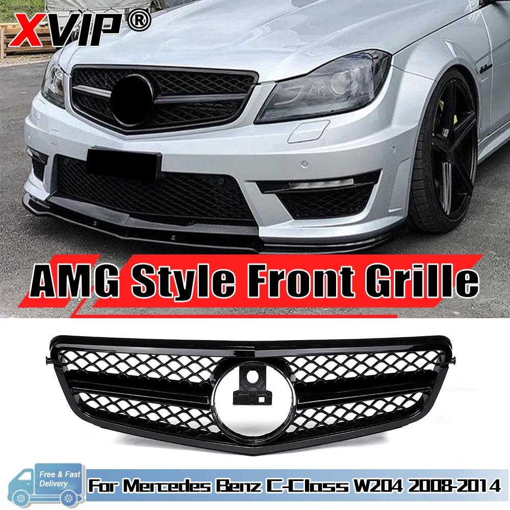 

XVIP хромированная Серебряная C63 Стильная передняя решетка бампера для Benz C-Class W204 2008-2014 C180 C200 C250 C280 C350 черная GTR стильная решетка