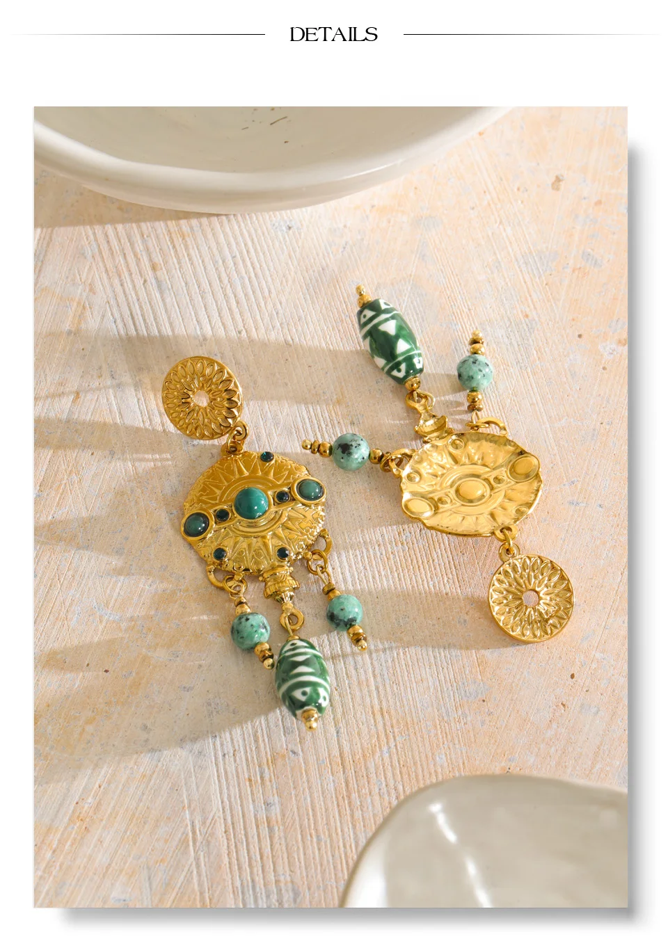 Yhpup Edelstahl-Ohrringe mit grünen Keramiksteinen, 18K Goldfarbe, PVD-beschichtet, 2027 Frühlingsstil Charm-Schmuck – Detail 10