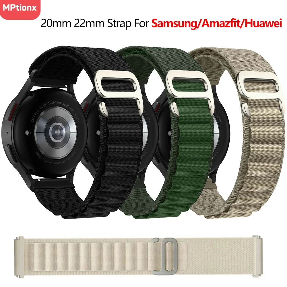 20mm 22mm Nylon Loop Strap for Samsung Galaxy Watch 7 FE 3 4 5 6 /Active2/Gear S3 Amazfit Bracelet for Huawei Watch 4/GT4 Band