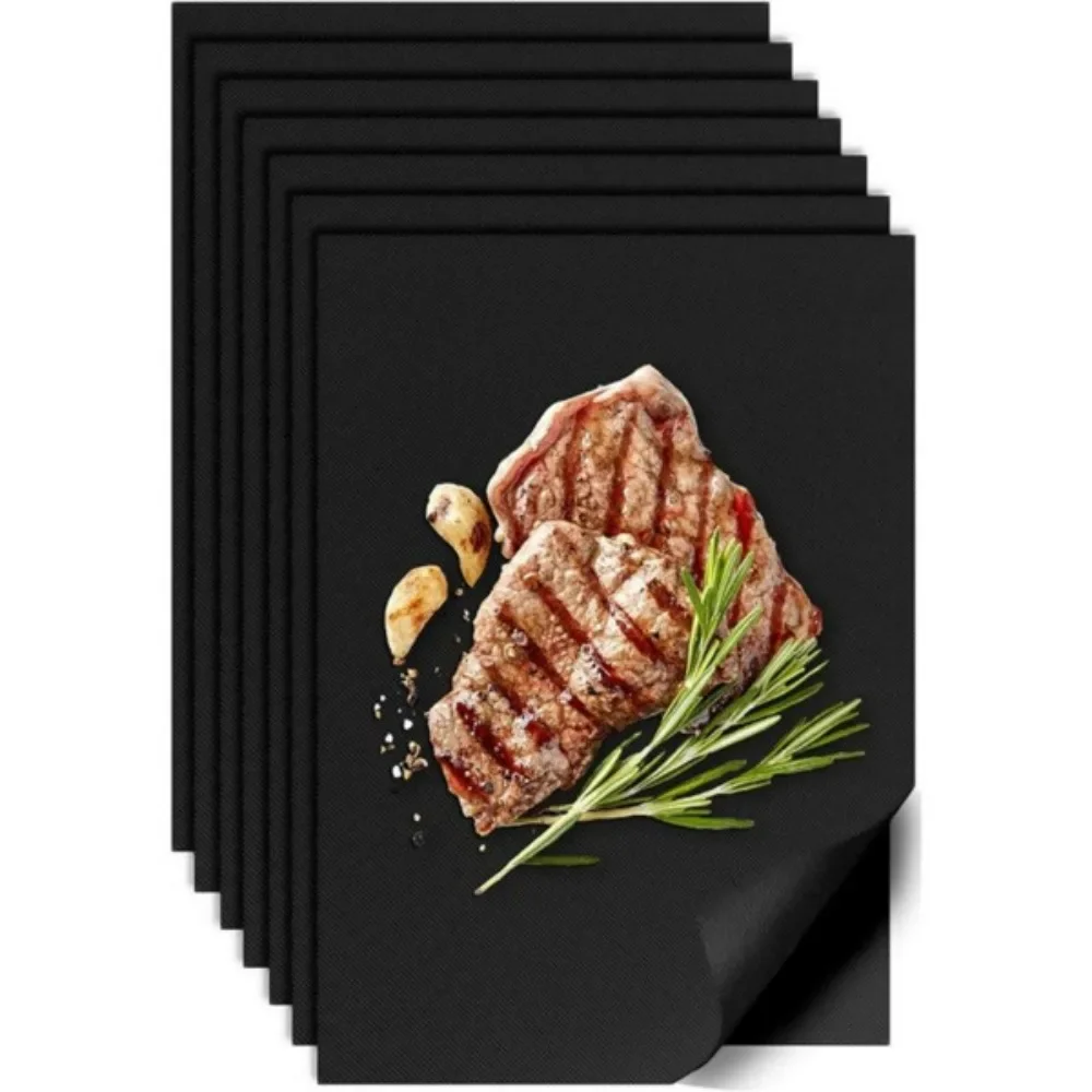 10-Pack Black Non-Stick Heat-Resistant BBQ Grill Mats (40x33cm) Durable Fiberglass Cook Sheets Easy toClean mats are non - stick