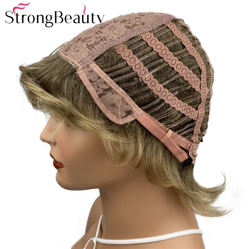 StrongBeauty قصيرة شعر مستعار (باروكات) بقصة شعر مفرود الاصطناعية الشعر الطبيعي النساء الباروكات