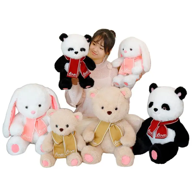 

35/50cm Scarf Cartoon Animal Doll Plush Toy Panda Bear White Lop Brown Bear Stuffed Soft Sitting Plushie Birthday Gift