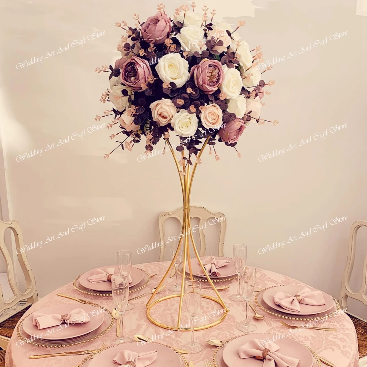 10pcs)60cm/100cm)Tall Table Top Metal Gold Chandelier For Wedding Centerpieces Tall Gold Metal Round Flower Stand 1026