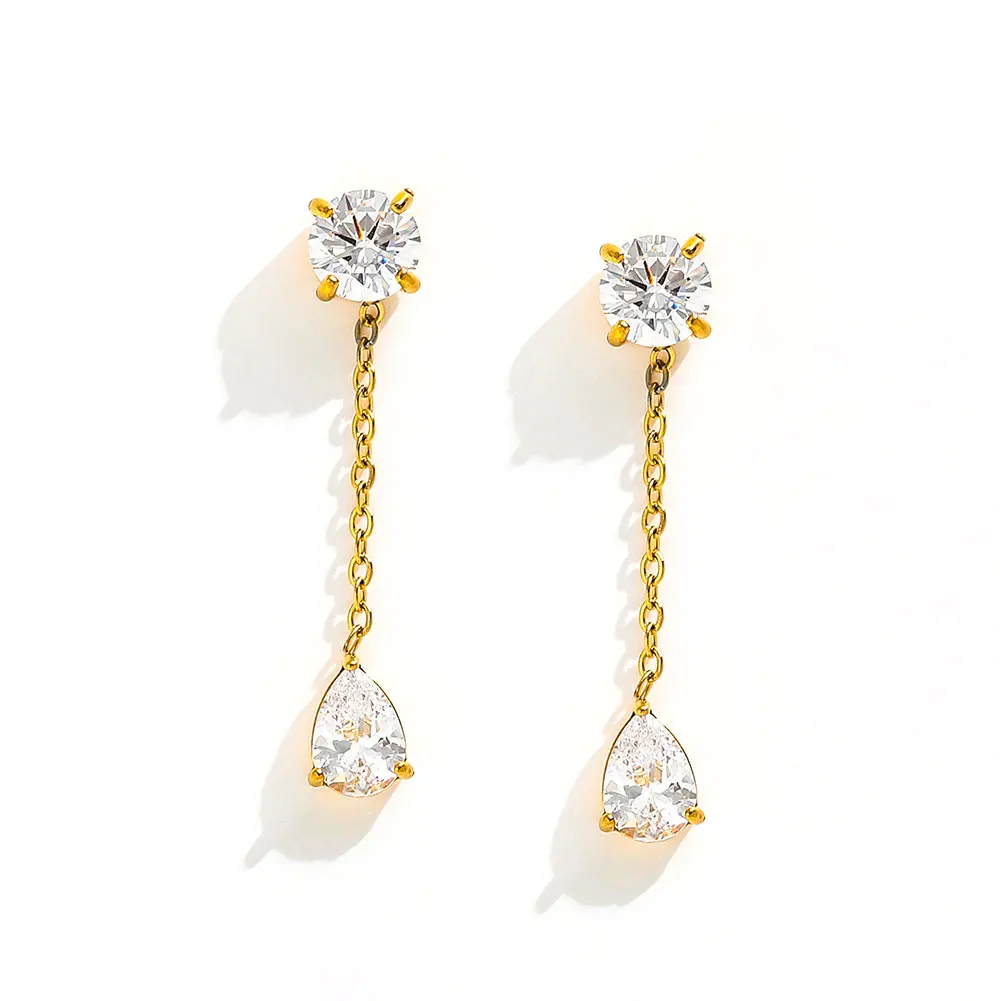 

Joolim Jewelry High Quality PVD Wholesale Waterproof Elegant Chain Tassel Zirconia Hoop Stainless Steel Earring for Women