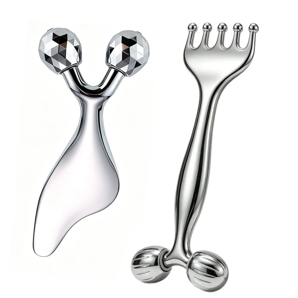 3D-Gesichtsroller & Gua-Sha-Tool aus Edelstahl, Massageroller für Gesicht, Augen, Kinn, Lifting, Straffung, Hautmodellierung, Schönheitswerkzeuge