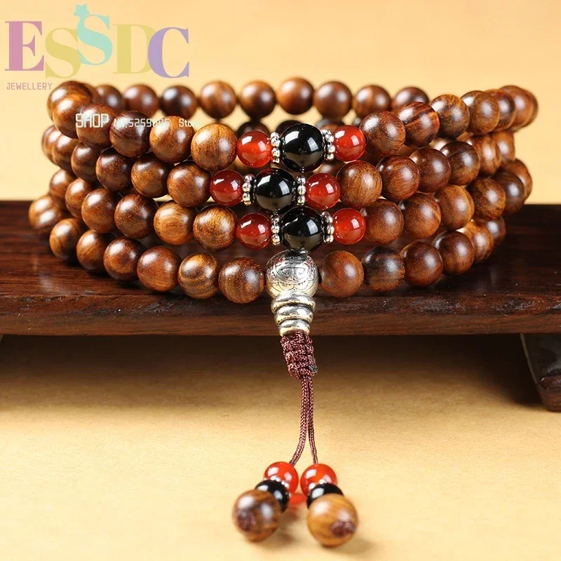 Chinese Hand Made Authentic Vietnamese Rosewood 108 Mala Beads String Original Men and Women Lovers Bracelet Chain Jewelry