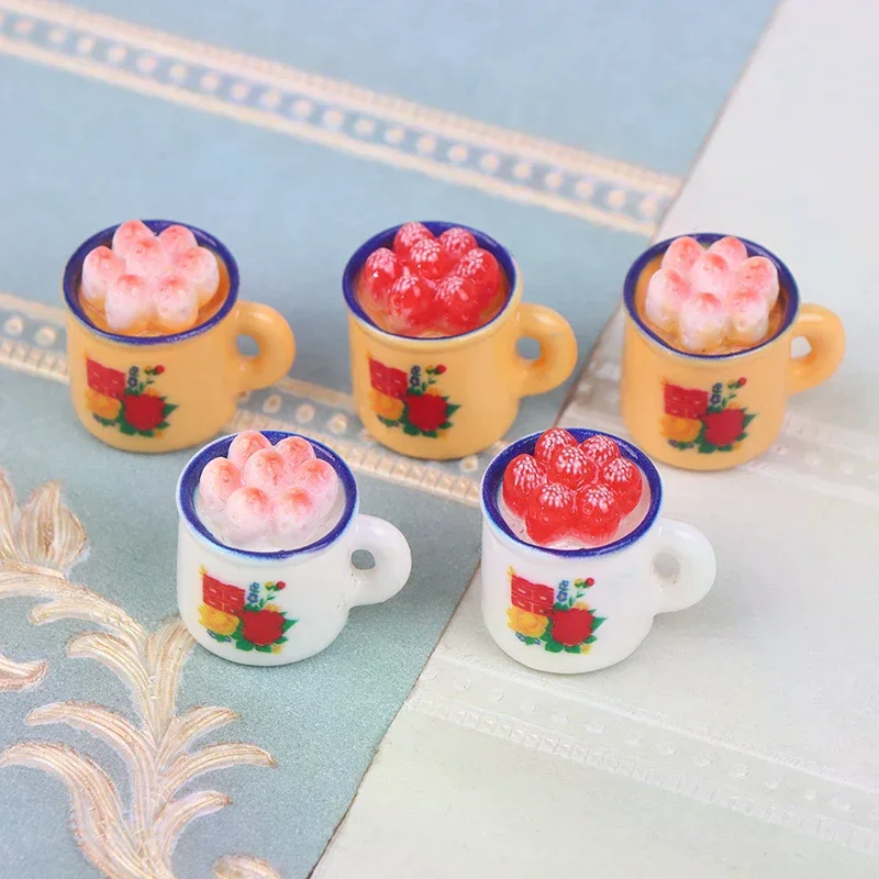 

5pcs Dollhouse Miniature Food Play Scene Decoration Mini Cup Cake Enamel Basin Doll Accessories Toy