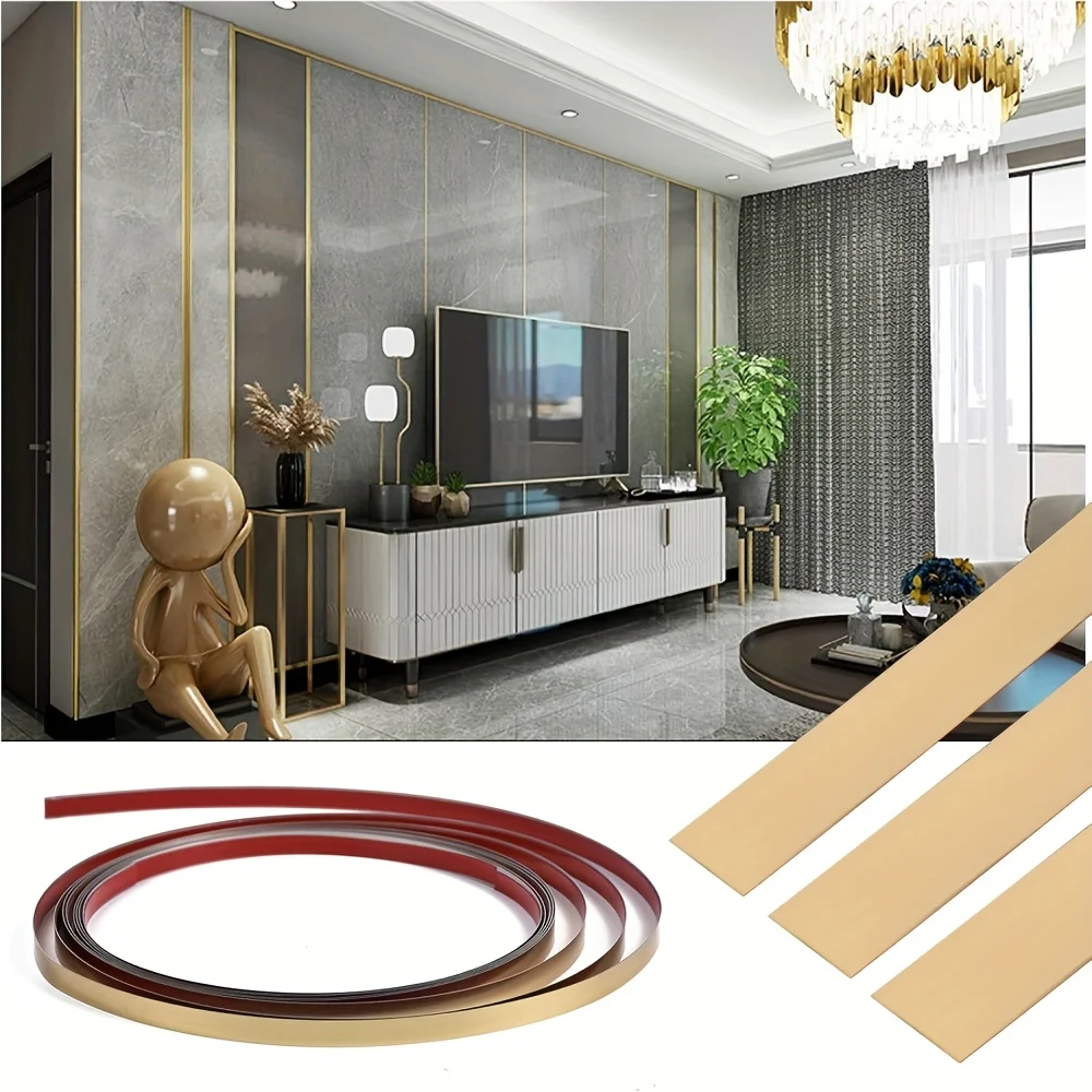1pc 2.44m/96.06in Shiny Gold Stainless Steel Wall Decoration, Metal Edge Strip for Wall, Ceiling, and Border Decoration