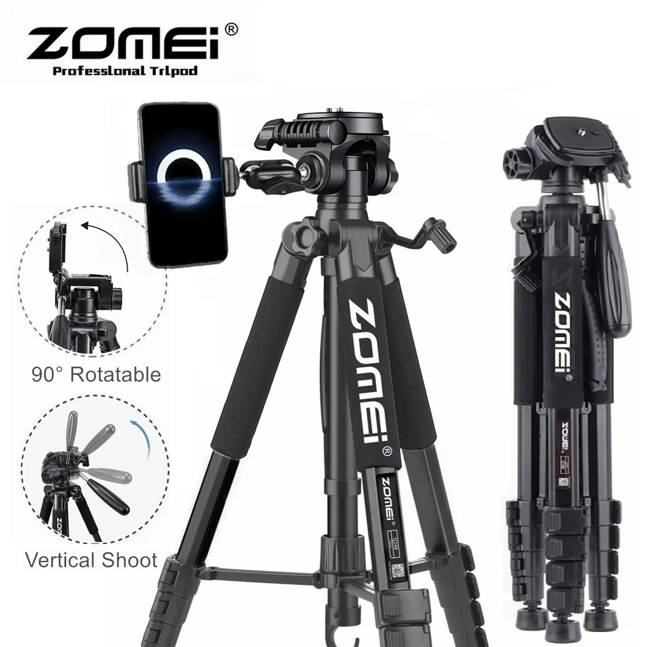 187cm/73.6in Tall Professional Tripod for Camera Nikon Canon  Projector Telescope Portable Telephone Stand for Horizontal Shoot