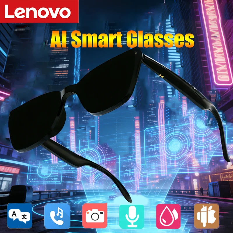 Lunettes Intelligentes Lenovo avec Télécommande Tactile, Appareil Photo, Traducteur Vocal, Assistant Vocal, Bluetooth Sans Fil pour Adultes