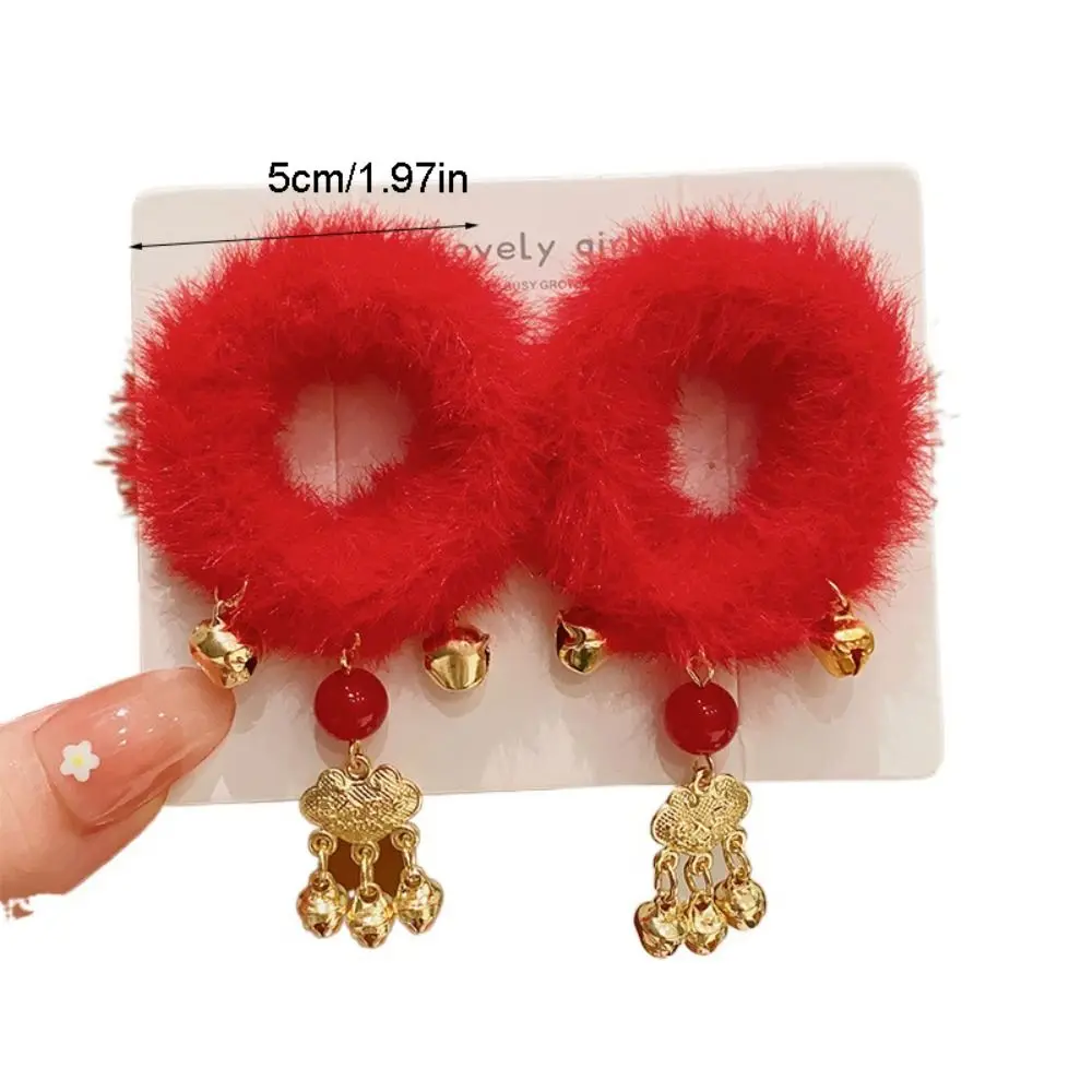 1pair Red Bow Children Red Hair Rope Hairball Tang Suit Hair Rope Chinese New Year Headwear Tassel Hanfu Hair Rope