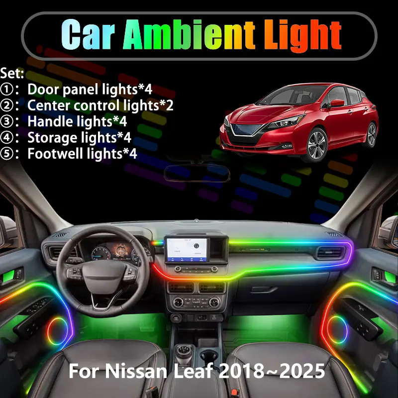 

Светодиодная подсветка салона и багажника для Nissan Leaf 2018-2025 ZE1 MK2 2019, 2/18 в 1, USB RGB, с эффектом «бегущей волны»