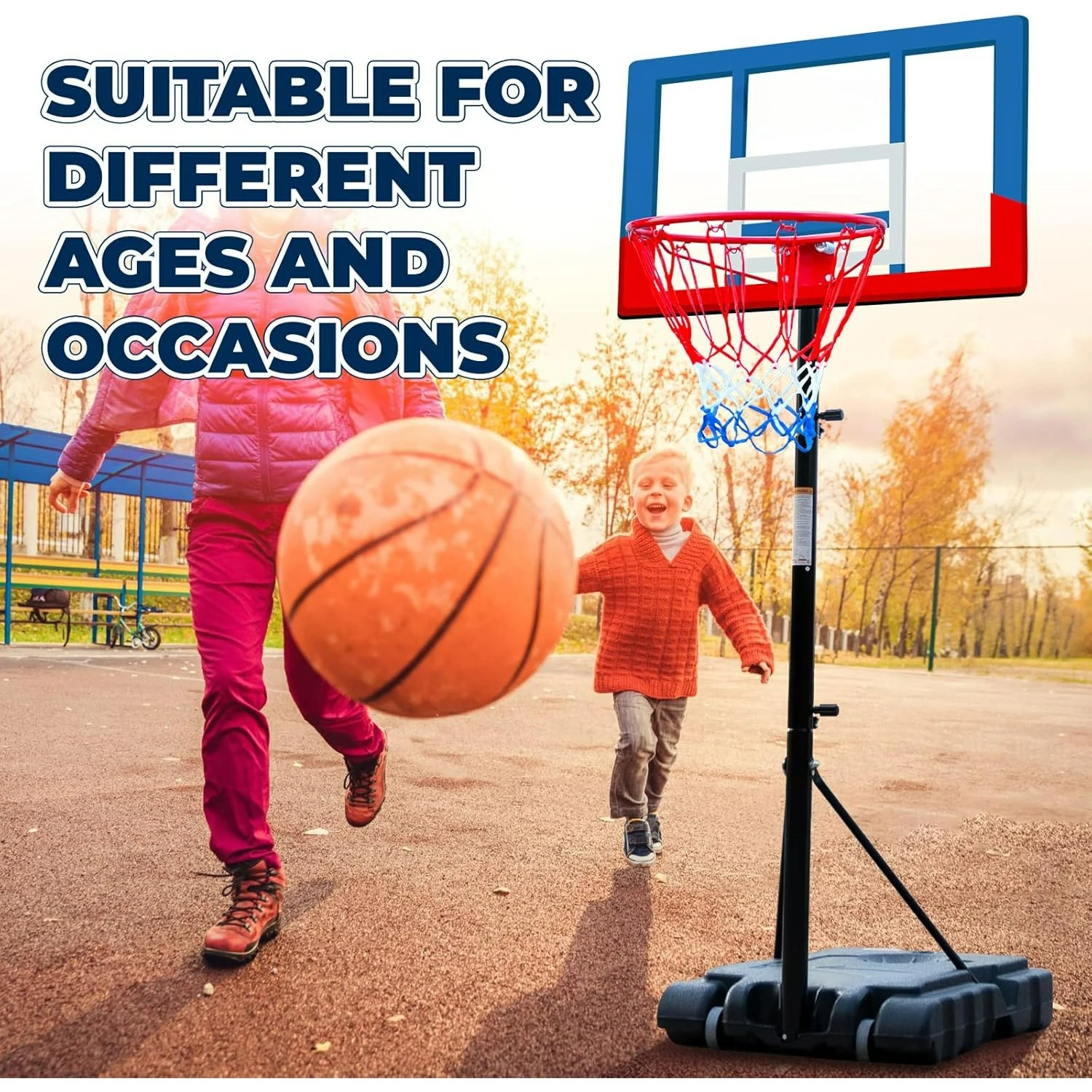Portable Basketball Hoop, 5.6-10FT Adjustable Basketball Goal System, 44 Inch Outdoor Basketball Hoop & Goals