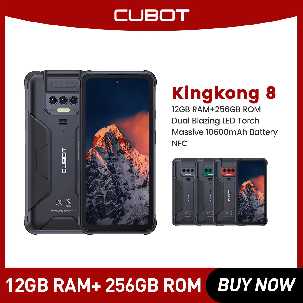 Cubot-KingKong 8 Rugged Smartphone, Mobile Phone, NFC Cellphone, 16MP + 48MP 12GB RAM, 6 + 6GB + 256GB ROM, 10600mAh, Android 13