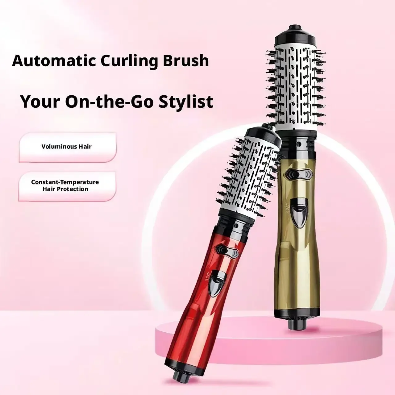 Dual-Head Auto Rotating Hot Air Brush 2-in-1 Blow Dryer And Styling Comb for Curling And Straightening Bangs Inward Curl Fluffi