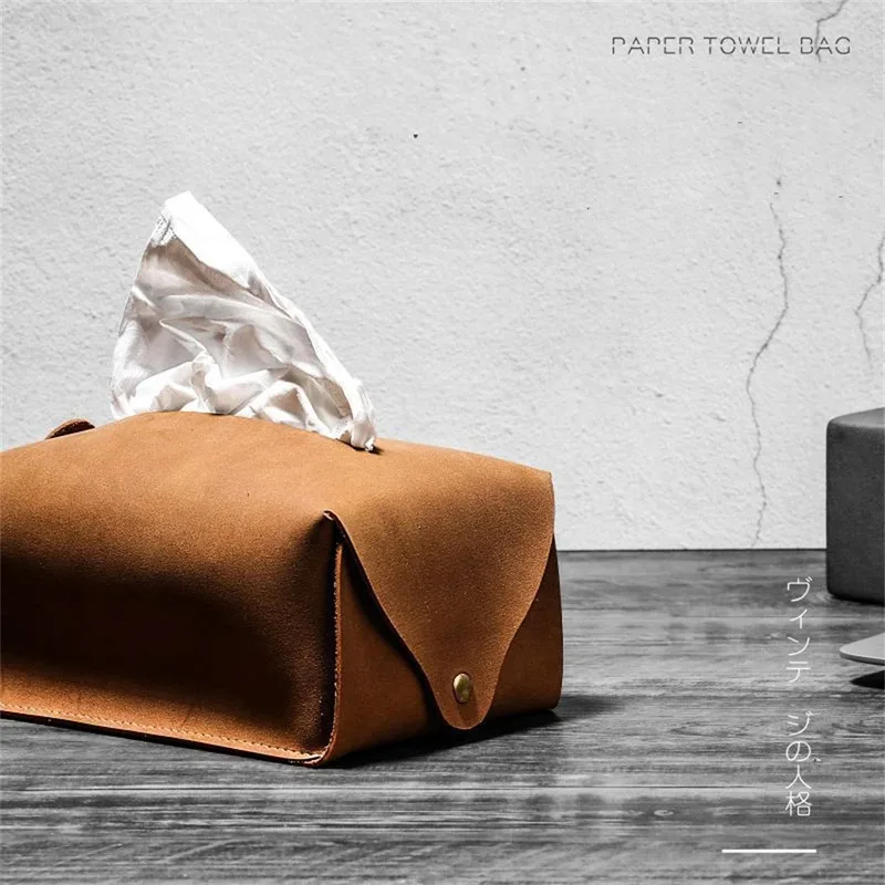 

TOPLIVING Retro PU Leather Tissue Box Portable Hanging Car Tissue Bag Home Living Room Decoration Box Kitchen Desktop Nordic Sto