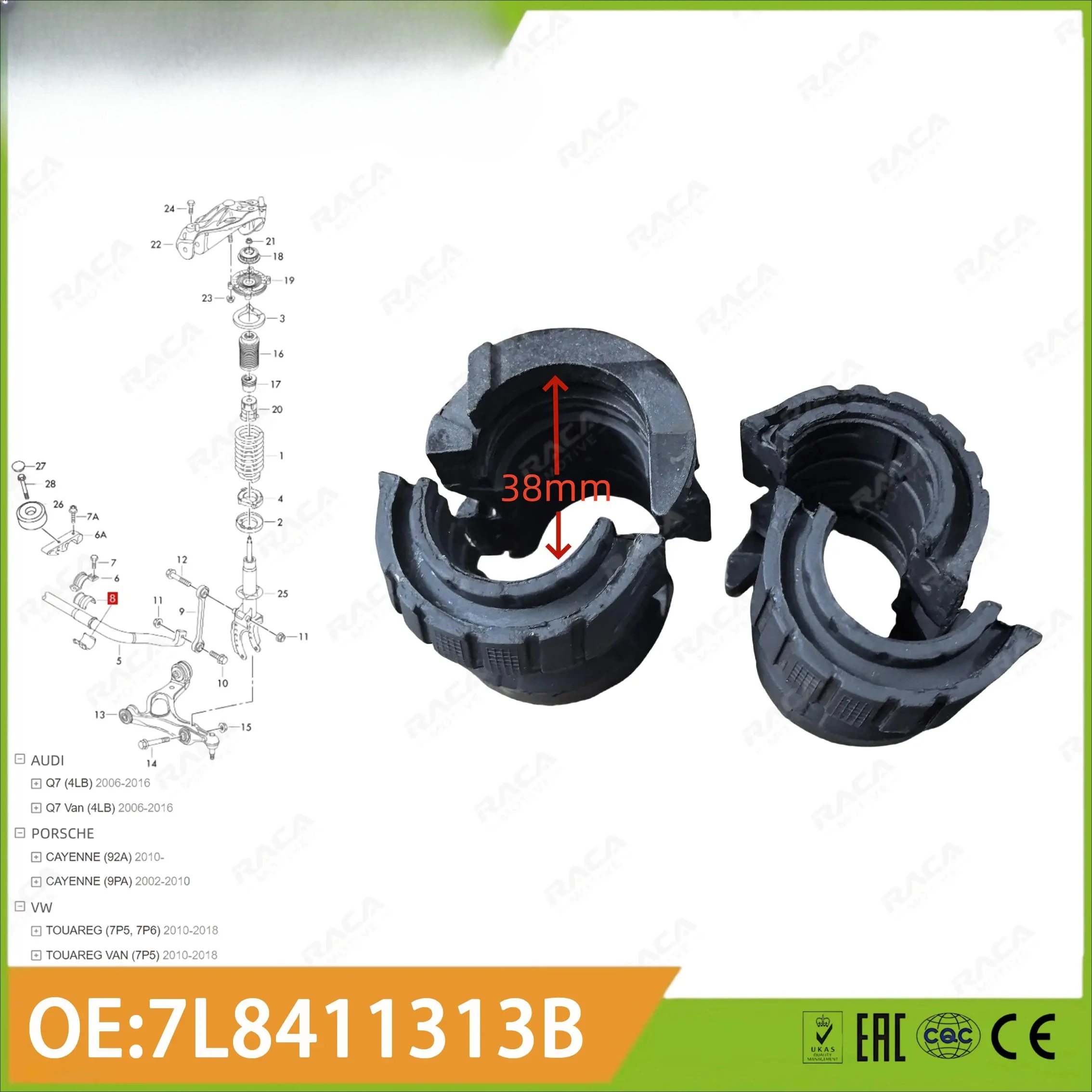 

4 шт. резиновая втулка стабилизатора переднего моста 38 мм для Porsche Cayenne Audi Q7 R8 Vw Touareg 95534379261 7l8411313b