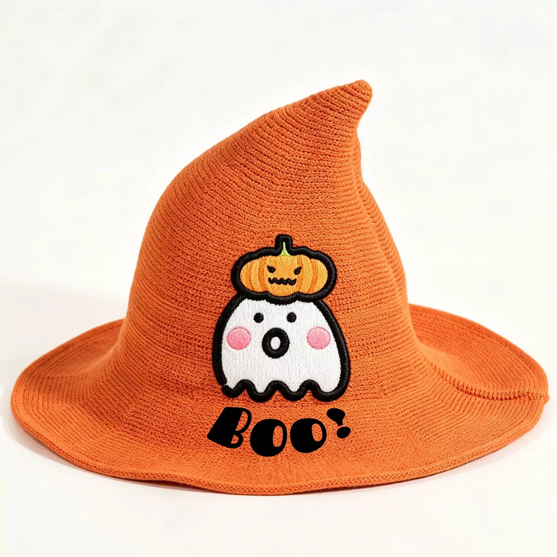 Custom Embroidered Witch Hat Knitted Pointed Wizard Hats Personalized Name Halloween Costume Party Cap for Cosplay Accessory