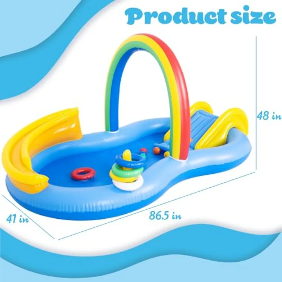 Outdoor backyard garden water park inflatable swimming pool with water slide, spray water feature, toss ring and ball; PVC mate