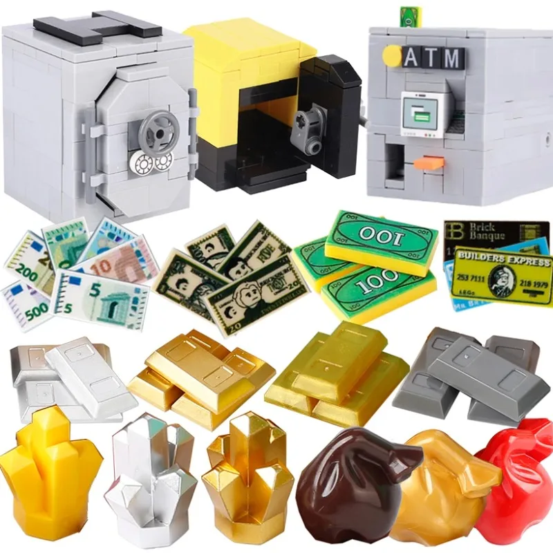 MOC ATM Games Machines Safe Figures Accessories Building Blocks Gold Egg Ore Diamond Deposit Bank Key Card Christmas Bricks Toys