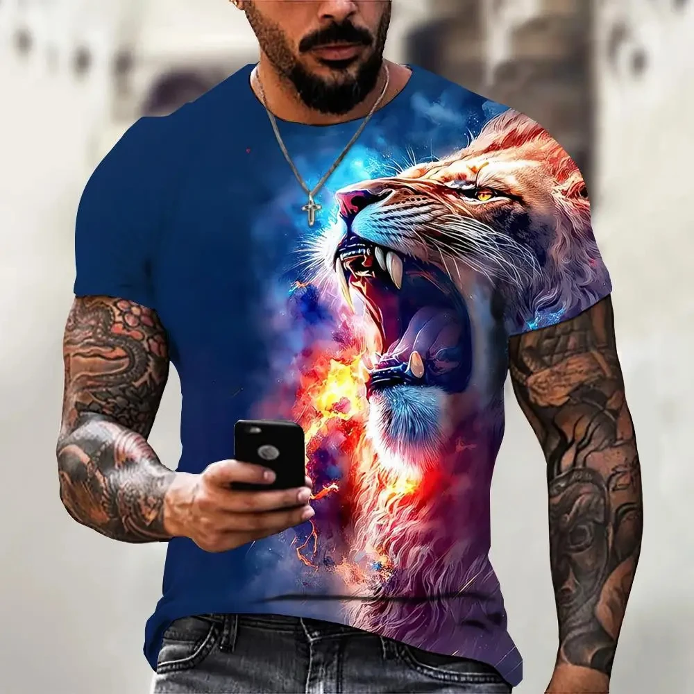 Lion Pattern Summer 3D Printed Large-sized Men's 27-2026 T-shirt Loose and Casual Suitable for Daily Wear and Casual Outings