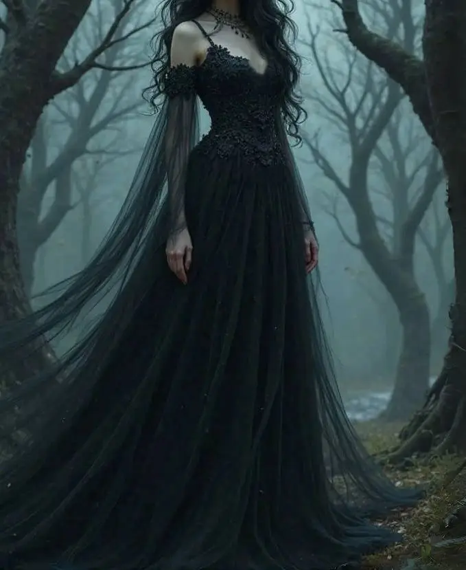 Gothic Schwarzes Hochzeitskleid mit abnehmbaren ausgestellten Ärmeln, Spitzenapplikationen, Perlen, Boho-Brautkleid, maßgeschneidert, Vestidos De Novia