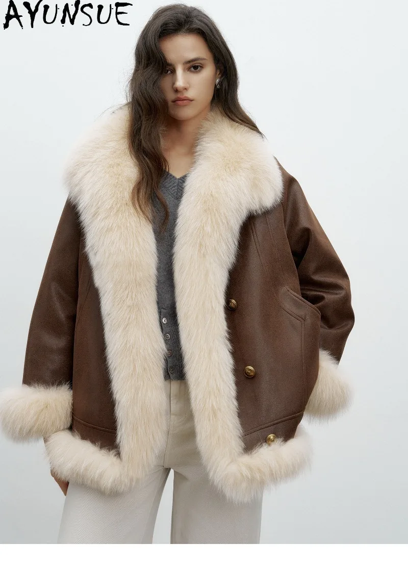 AYUNSUE White Goose Down Coat Womens Winter Clothing Mid-length Genuine Fox Fur Collar Clothes Female Fashion Coats 2026 سترات